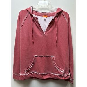 Lucy women’s distressed pink hoodie kangaroo front pocket size Large #41-1026